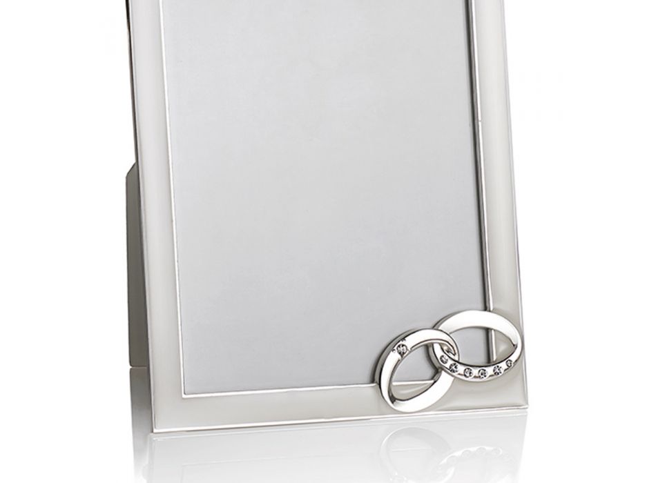 Silver metall bordsfotoram med ringar och kristaller - brud Viadurini