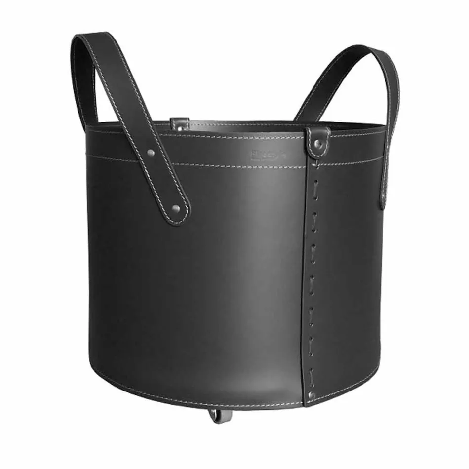 Cylindrisk timmerhållare i regenererat läder med Tonda Firestyle hjul Viadurini