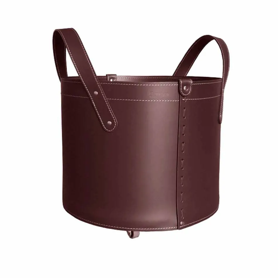 Cylindrisk timmerhållare i regenererat läder med Tonda Firestyle hjul Viadurini