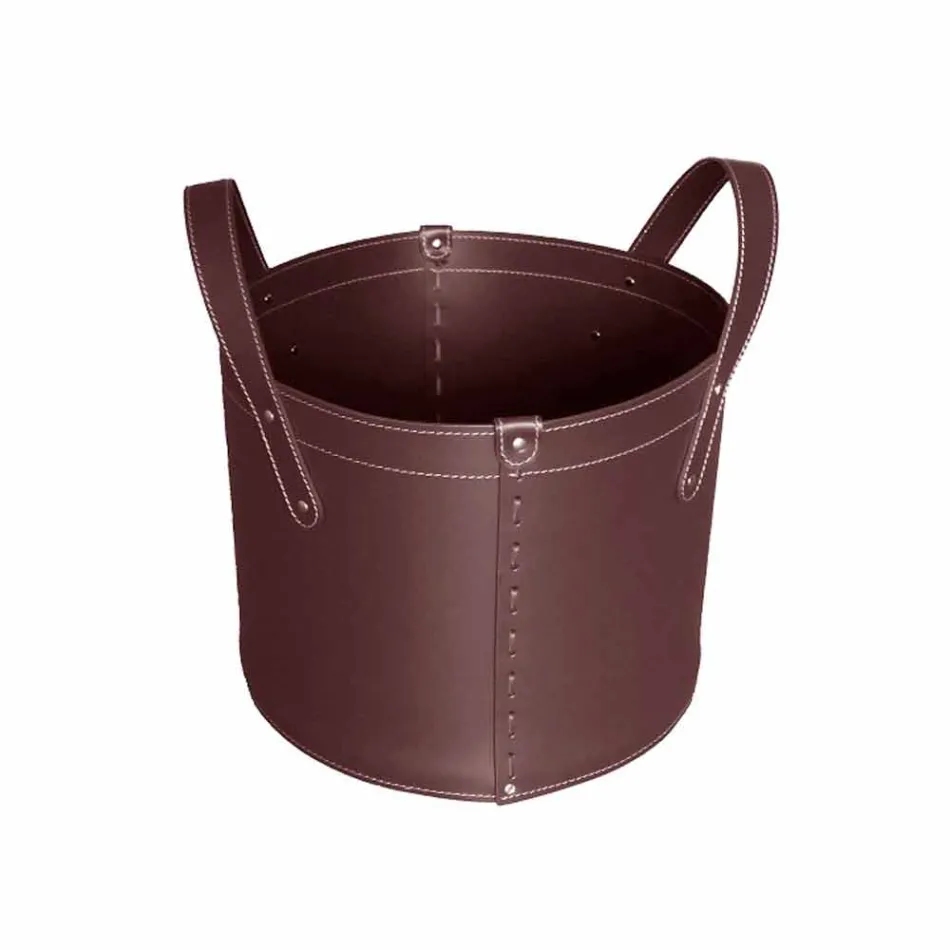 Cylindrisk timmerhållare i regenererat läder med Tonda Firestyle hjul Viadurini