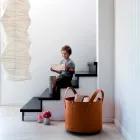 Cylindrisk timmerhållare i regenererat läder med Tonda Firestyle hjul Viadurini