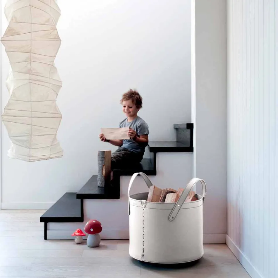 Cylindrisk timmerhållare i regenererat läder med Tonda Firestyle hjul Viadurini