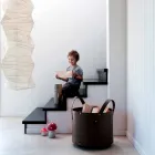 Cylindrisk timmerhållare i regenererat läder med Tonda Firestyle hjul Viadurini