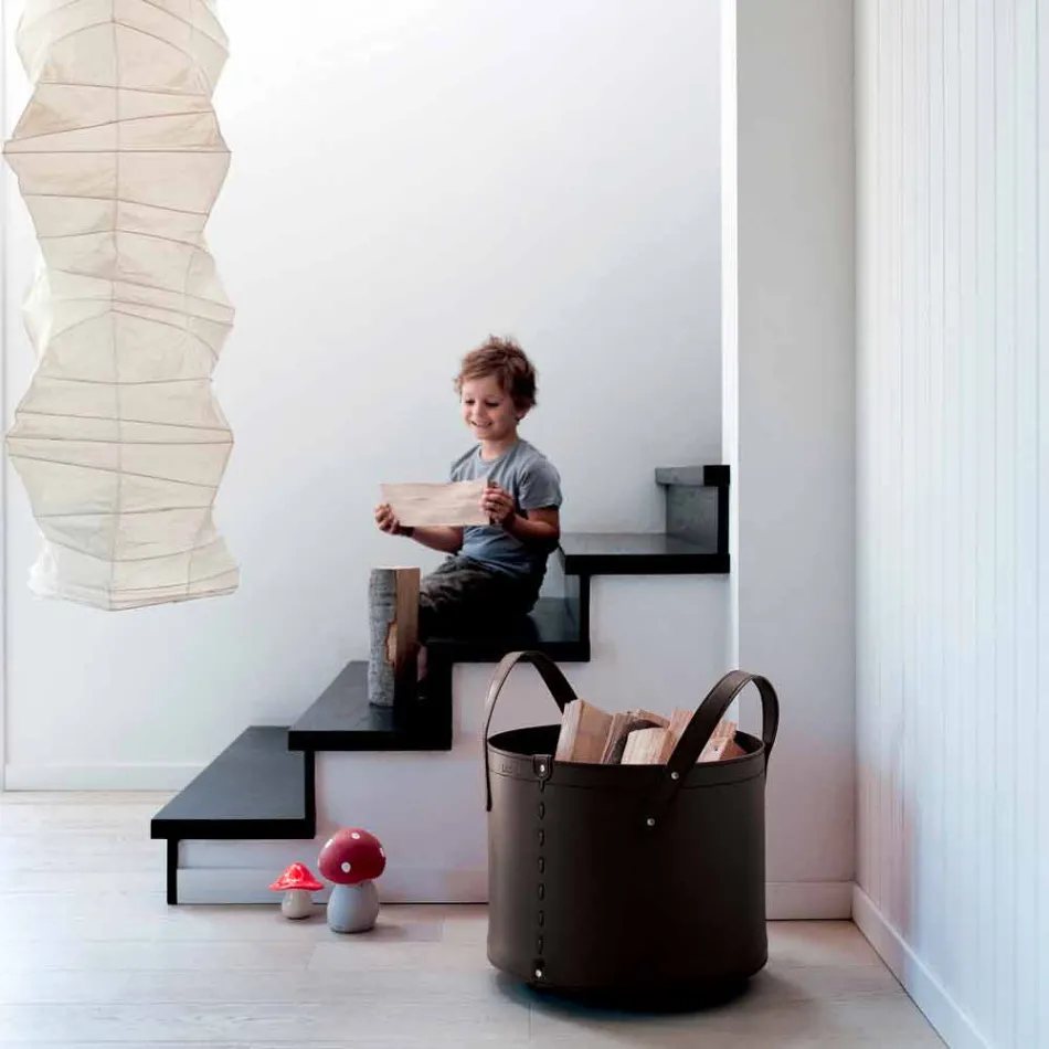 Cylindrisk timmerhållare i regenererat läder med Tonda Firestyle hjul Viadurini