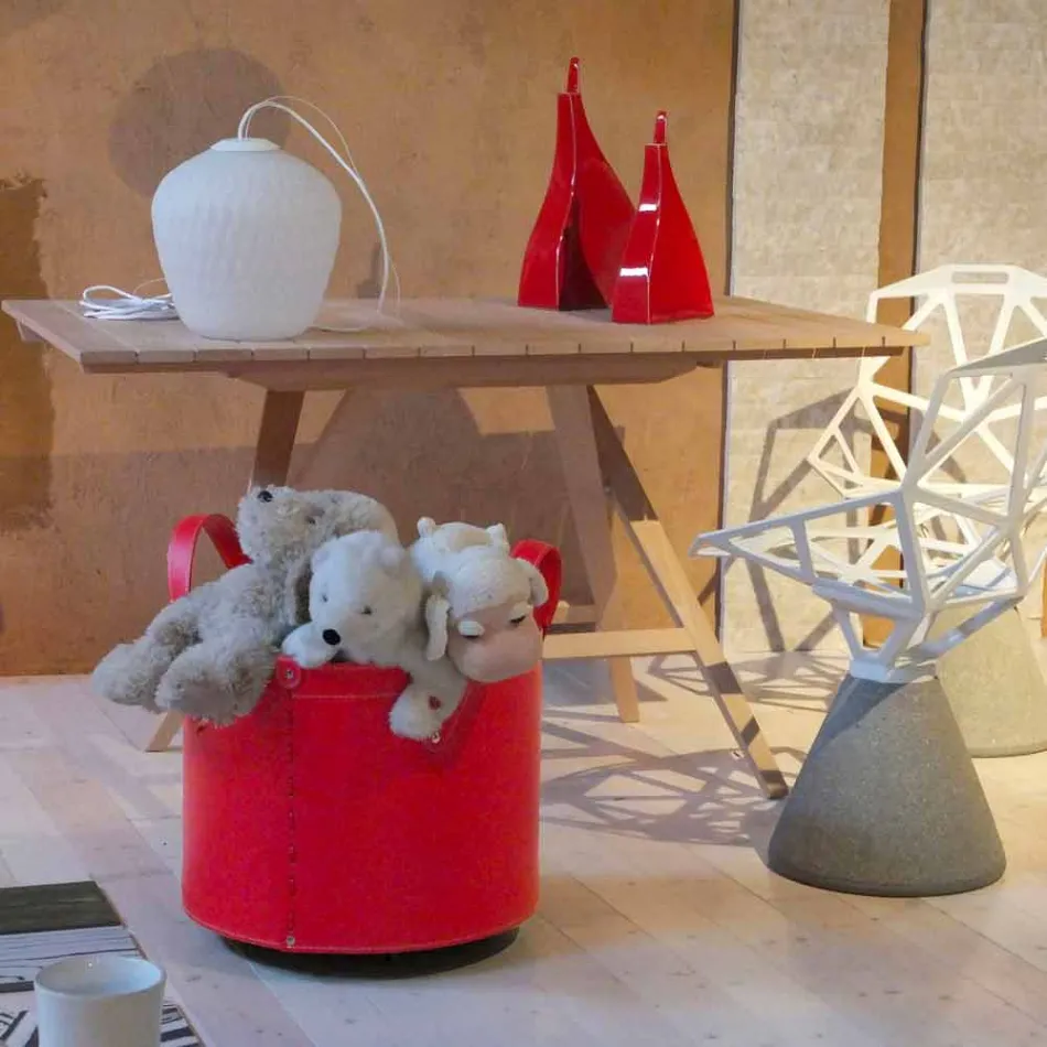 Cylindrisk timmerhållare i regenererat läder med Tonda Firestyle hjul Viadurini