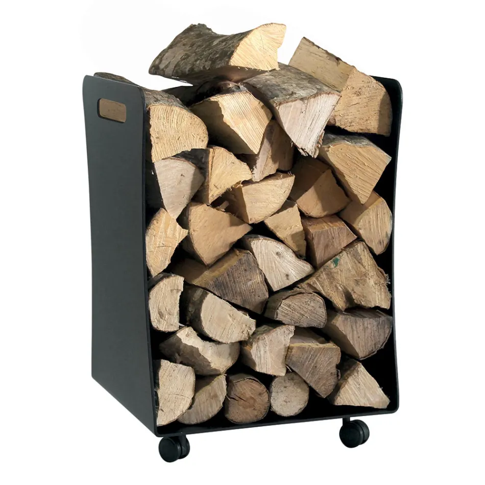 Trähållare med hjul och handtag Av metall Tillverkad i Italien - Mås Viadurini