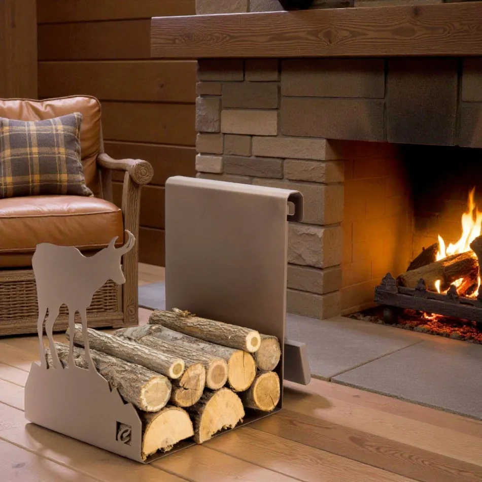 Inomhus vedträhållare i brunt stål Tillverkat i Italien med verktyg - Volturno Viadurini