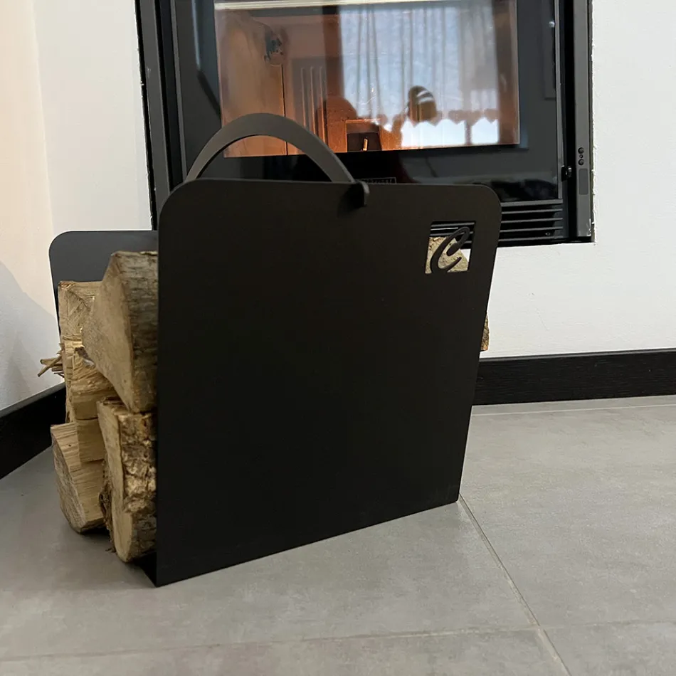 Svart stål modern inomhus timmerhållare Tillverkad i Italien - Libeccio Viadurini