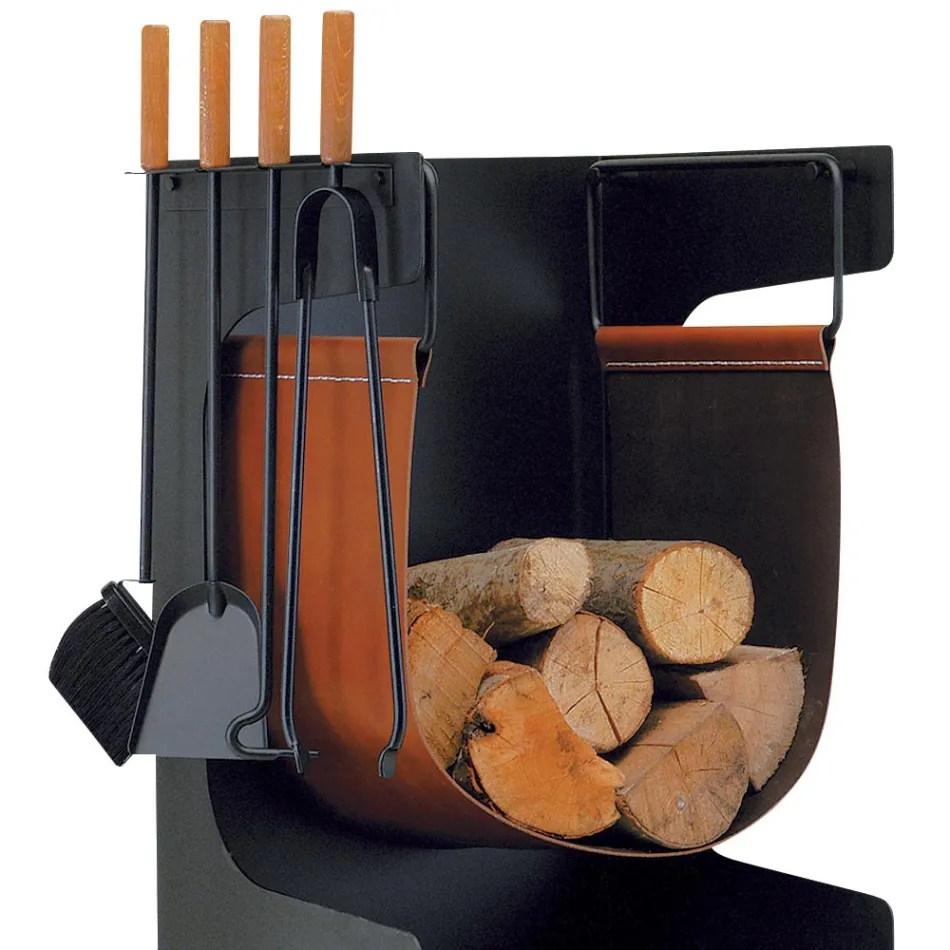 Trähållare i ekoläder och metall med 4 tillbehör Made in Italy - Camel Viadurini