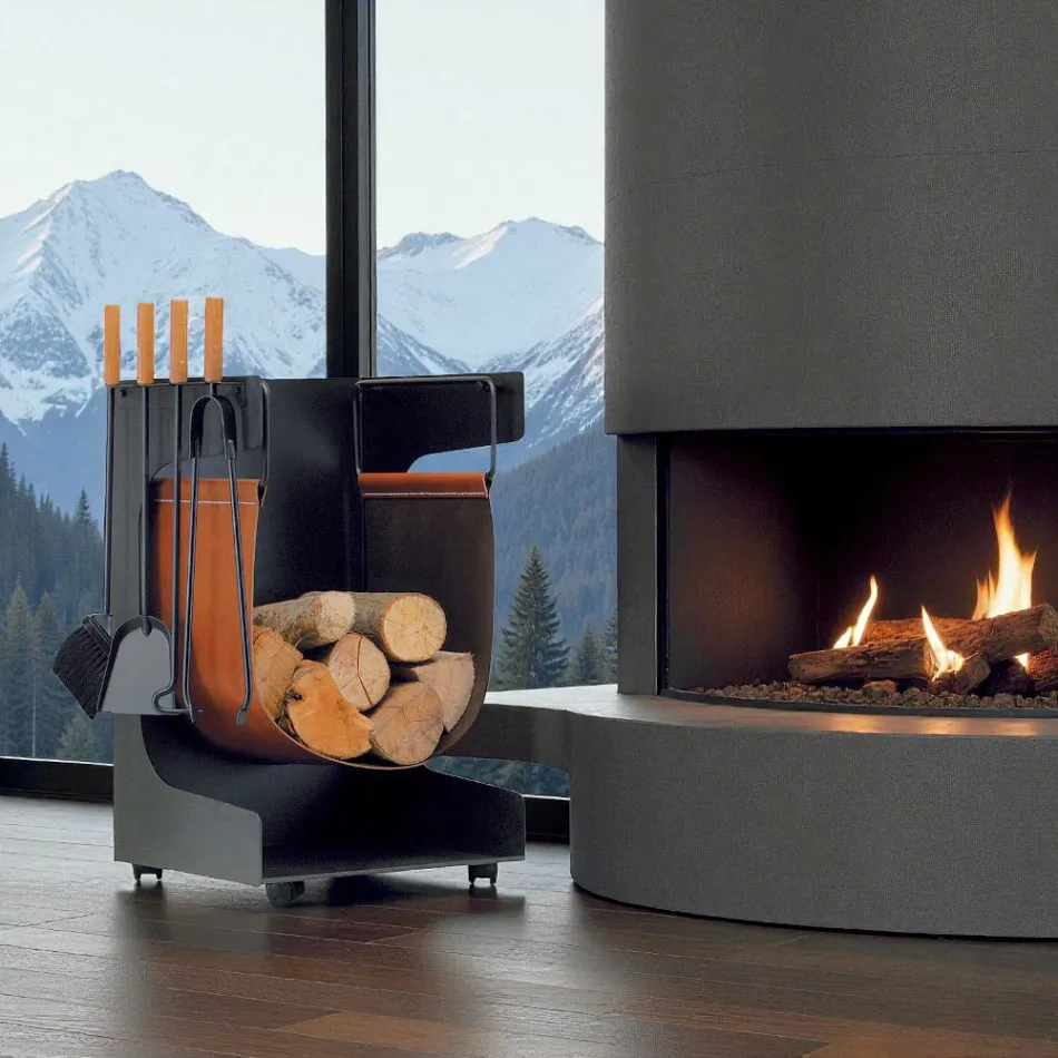 Trähållare i ekoläder och metall med 4 tillbehör Made in Italy - Camel Viadurini