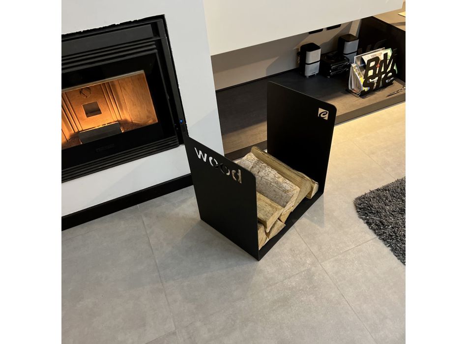 Modern trähållare i svart stål Minimal design med gravering - Altano Viadurini