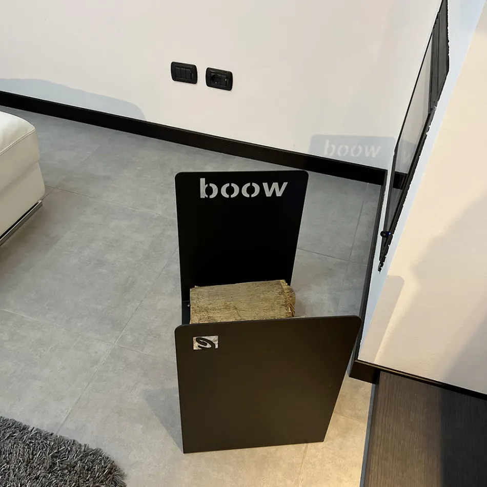 Modern trähållare i svart stål Minimal design med gravering - Altano Viadurini