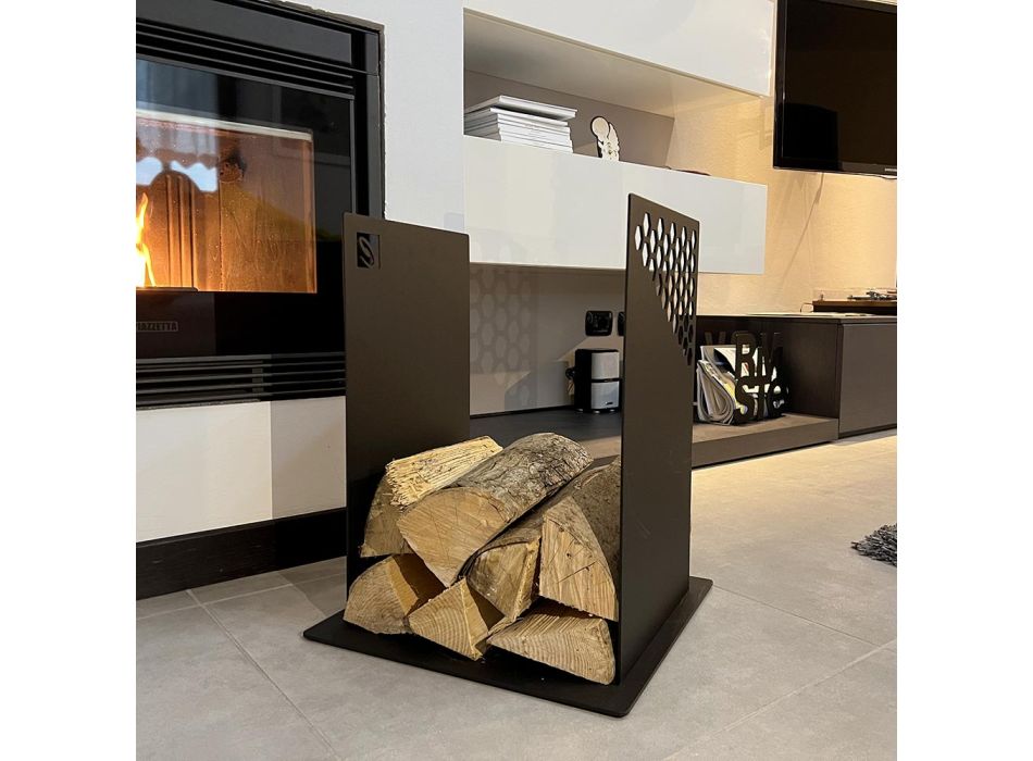 Modern vedträhållare i svart stål för inomhusdesign - Scirocco Viadurini