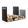 Dubbel trähållare i svart stål med sidodekoration modern design - Altano1
