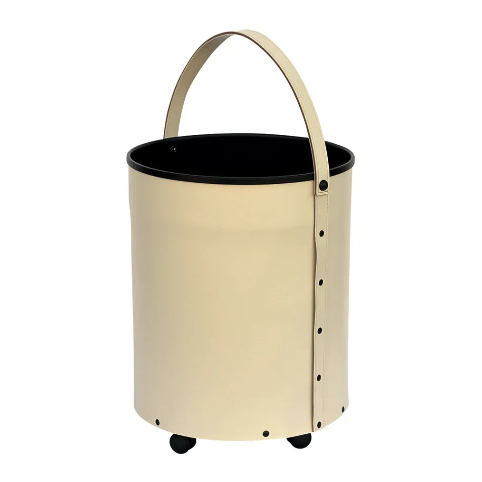 Rund stockhållare i eko-läder med hjul Made in Italy - Chameleon Viadurini