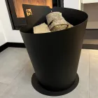 Rund trähållare för inomhus i svart stål italiensk modern design - Favonio Viadurini