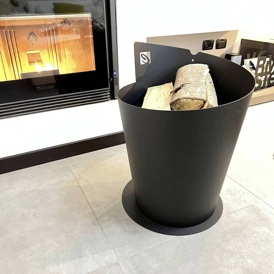 Rund trähållare för inomhus i svart stål italiensk modern design - Favonio Viadurini
