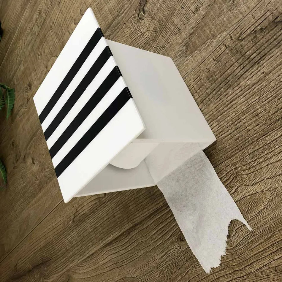 Badrumsrullehållare i vit Corian eller med svarta skär italiensk design - Elono Viadurini