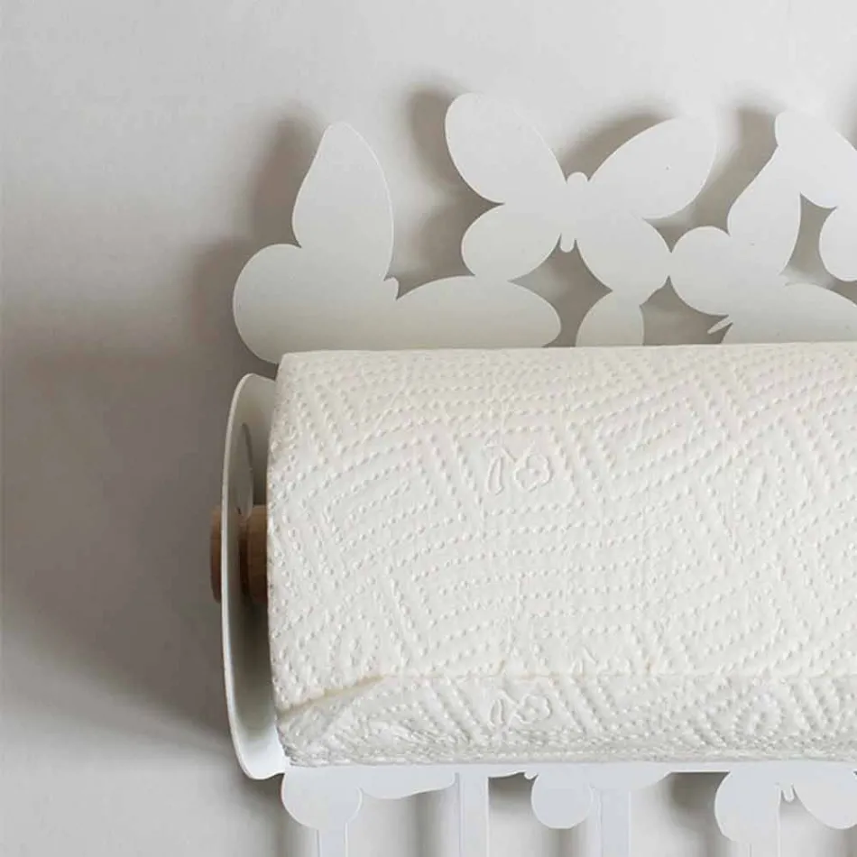 Väggrullehållare i vitt eller beige järn tillverkat i Italien - Leiden Viadurini