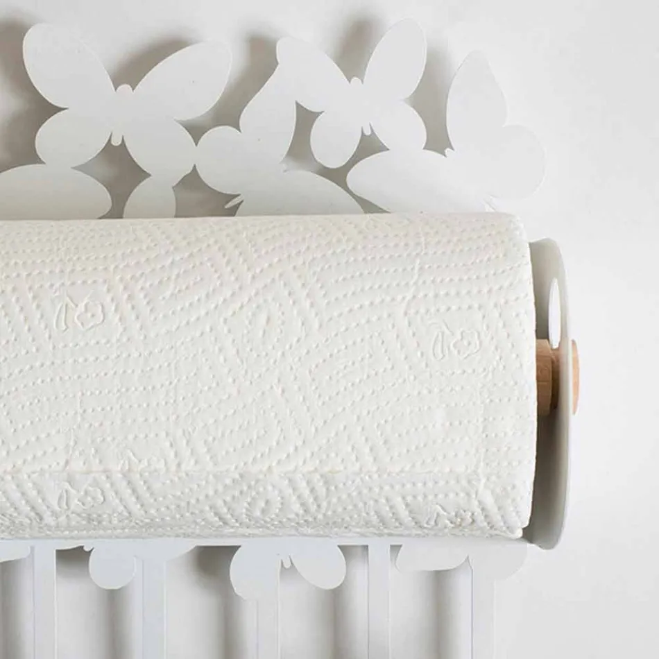 Väggrullehållare i vitt eller beige järn tillverkat i Italien - Leiden Viadurini