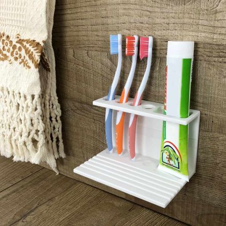 Tandborstehållare för badrum i vit Corian designkvalitet tillverkad i Italien - Elono Viadurini