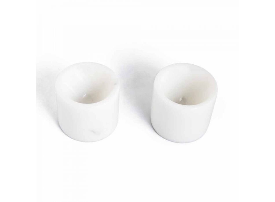 Design Egg Cup i vit Carrara Marble Tillverkad i Italien, 2 delar - Picca Viadurini