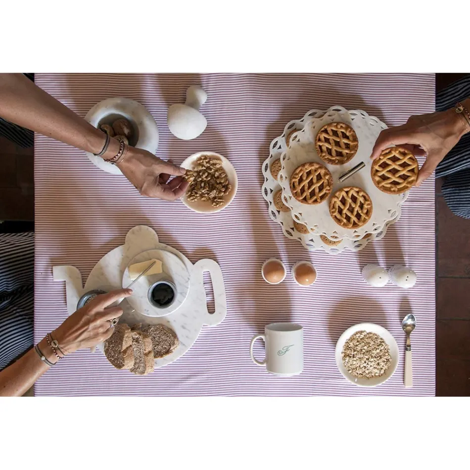 Design Egg Cup i vit Carrara Marble Tillverkad i Italien, 2 delar - Picca Viadurini