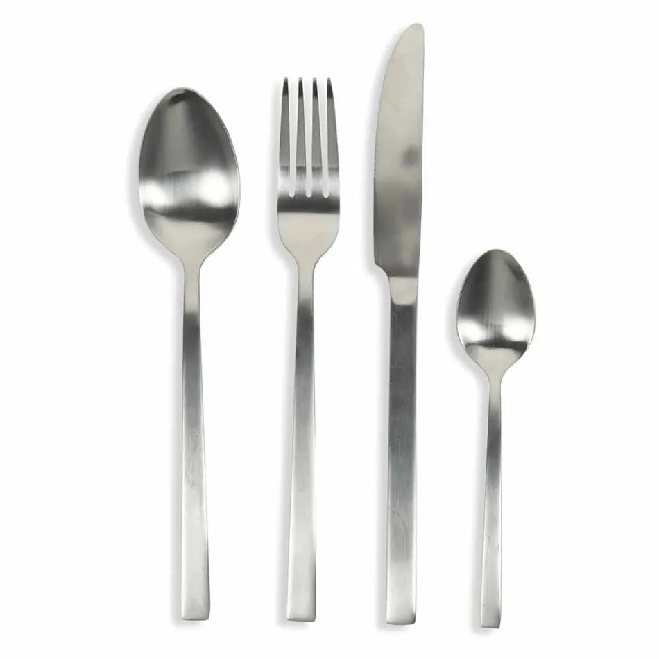 Design Serveringsbestick i satinstål 24 delar komplett - Fayettepos Viadurini