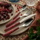 Stål- och plastbestick Färgad Arabesque Dekor 24 st - Alessandra Viadurini