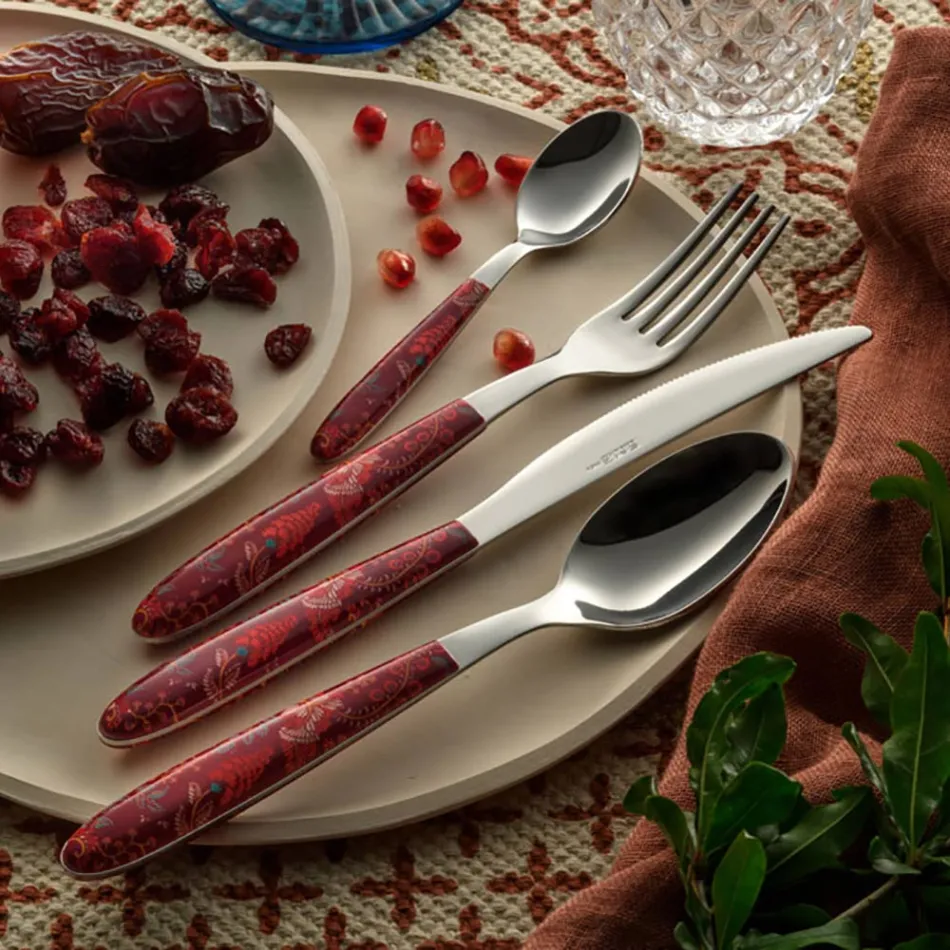 Stål- och plastbestick Färgad Arabesque Dekor 24 st - Alessandra Viadurini