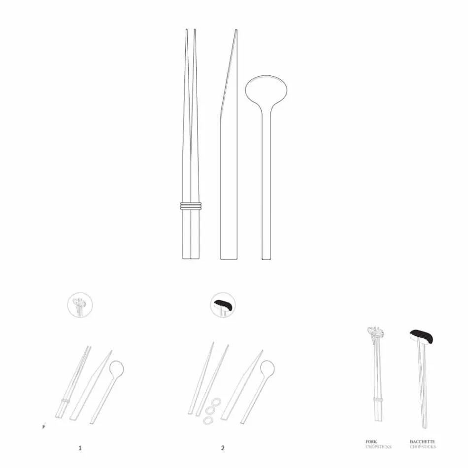 Bestick av rostfritt stål med ätpinnar i italiensk lyxdesign - Carronde Viadurini