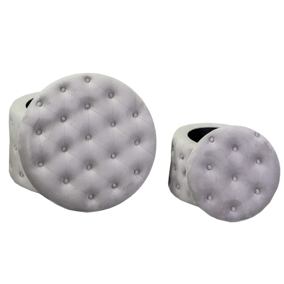 Puff med behållare klädd i Capitoné sammet med knappar - Arcipelago Viadurini