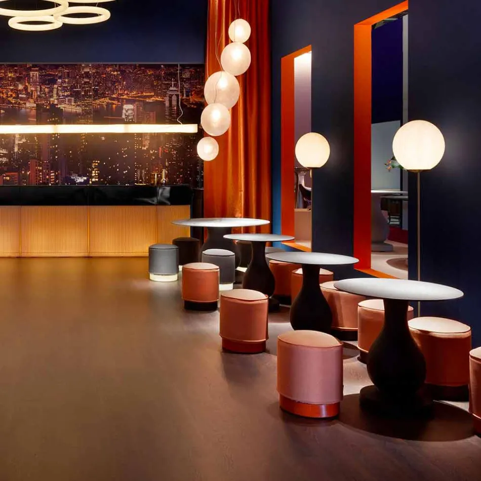 Pouf för utomhus, i polyeten och tyg eller läder - Mara Slide Viadurini