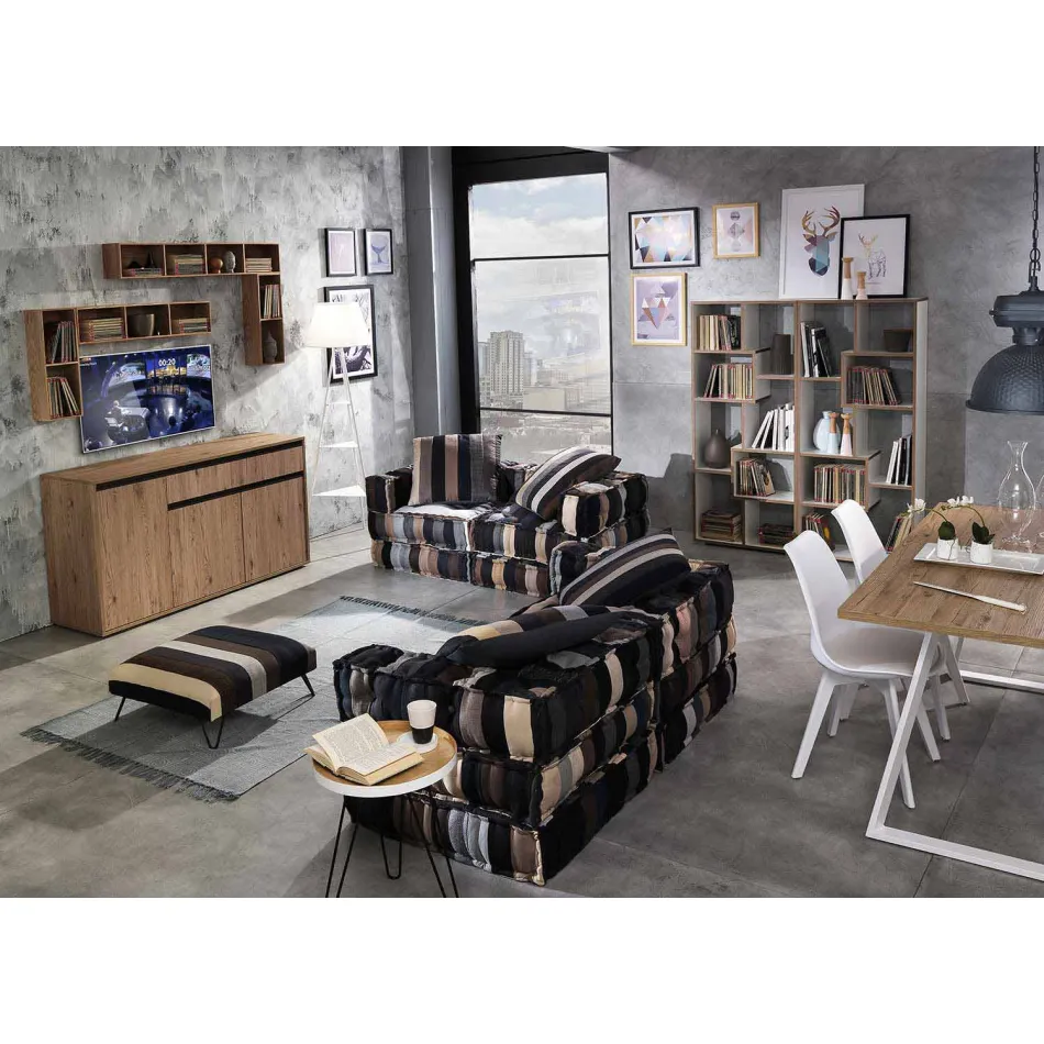 Etnisk fyrkantig pouf i lapptyg eller sammetsfiber Viadurini