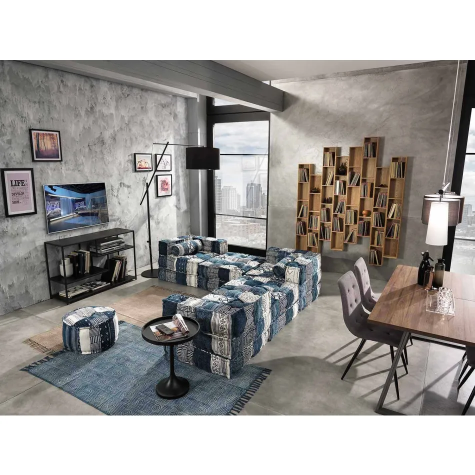 Etnisk fyrkantig pouf i lapptyg eller sammetsfiber Viadurini