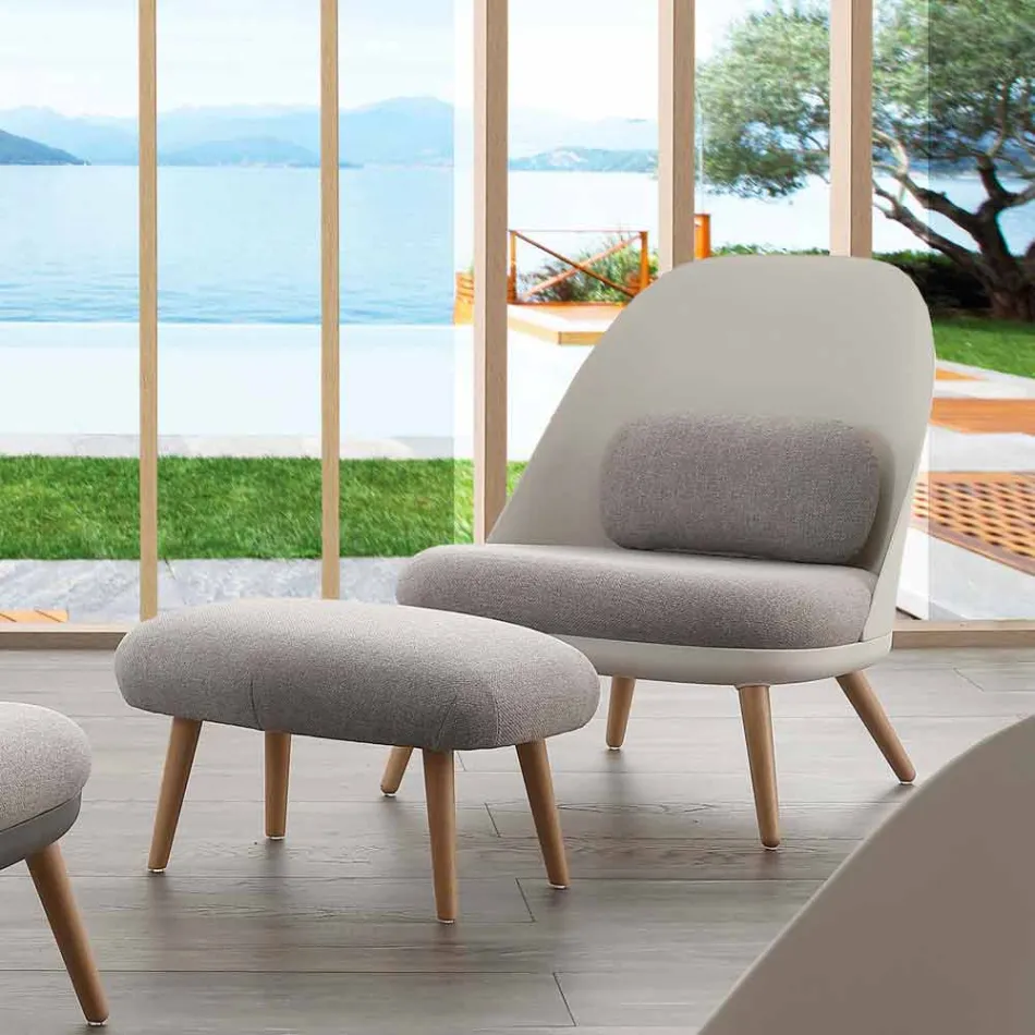 Design puff trä bok och modernt tyg tillverkat i Italien Arezzo Viadurini