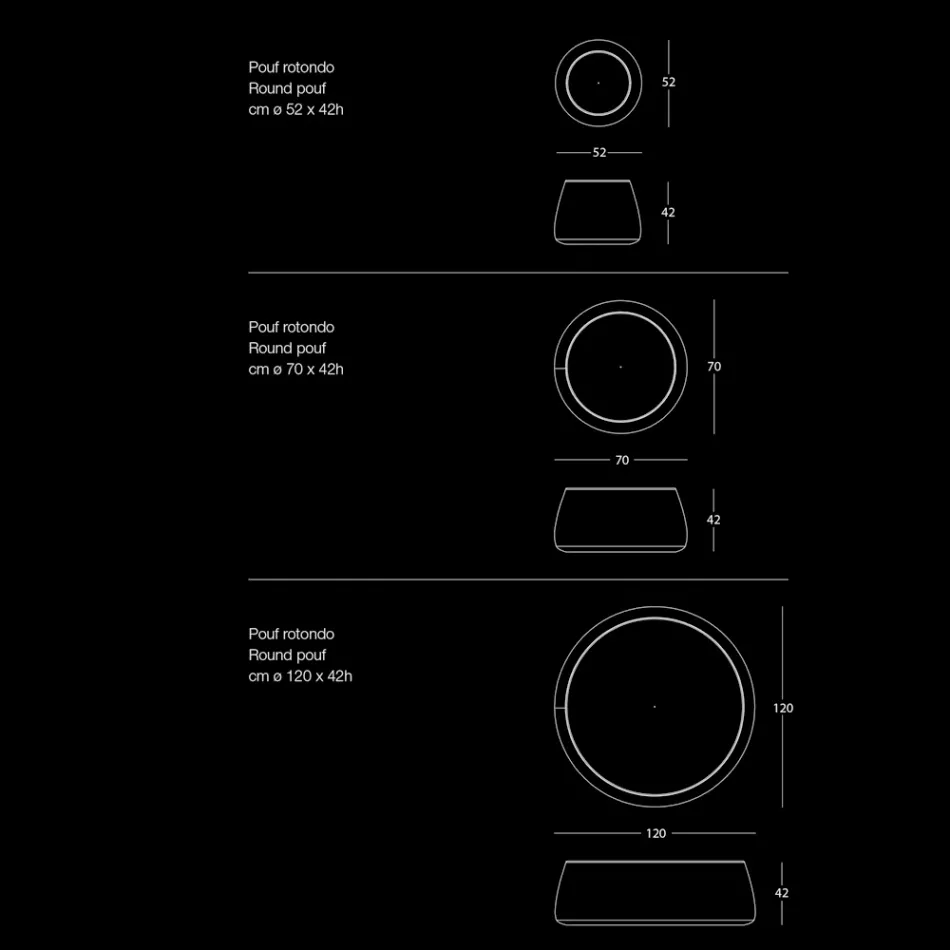 Rund ottomansk sittpuff till vardagsrummet i färgad Chenille 3 storlekar - Evelyne Viadurini
