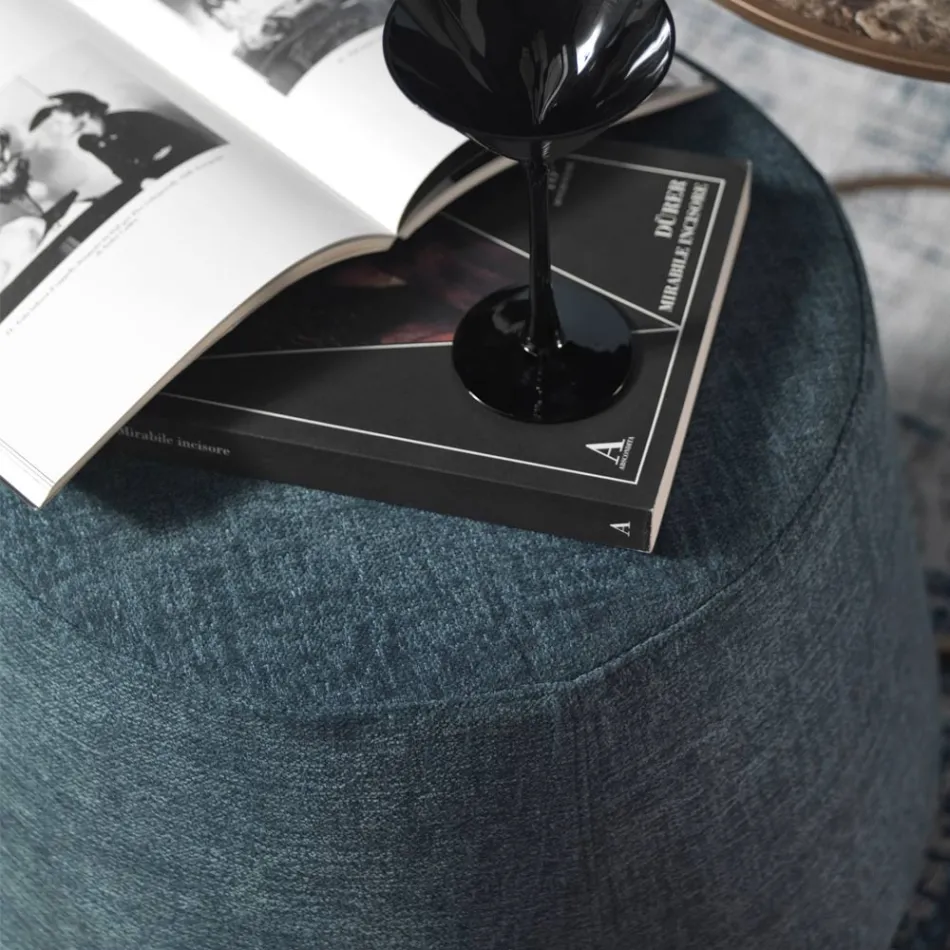 Rund ottomansk sittpuff till vardagsrummet i färgad Chenille 3 storlekar - Evelyne Viadurini