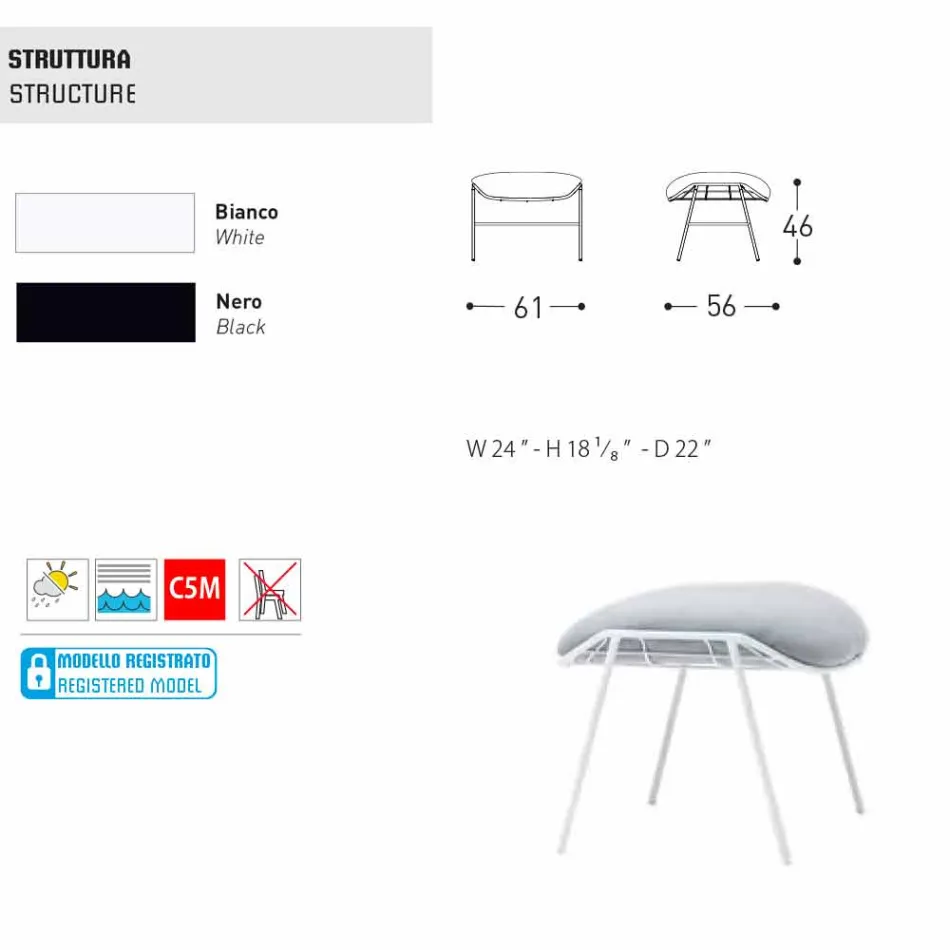 Varaschin Sommar utomhuspuff / fotpall i tyg och stål Viadurini