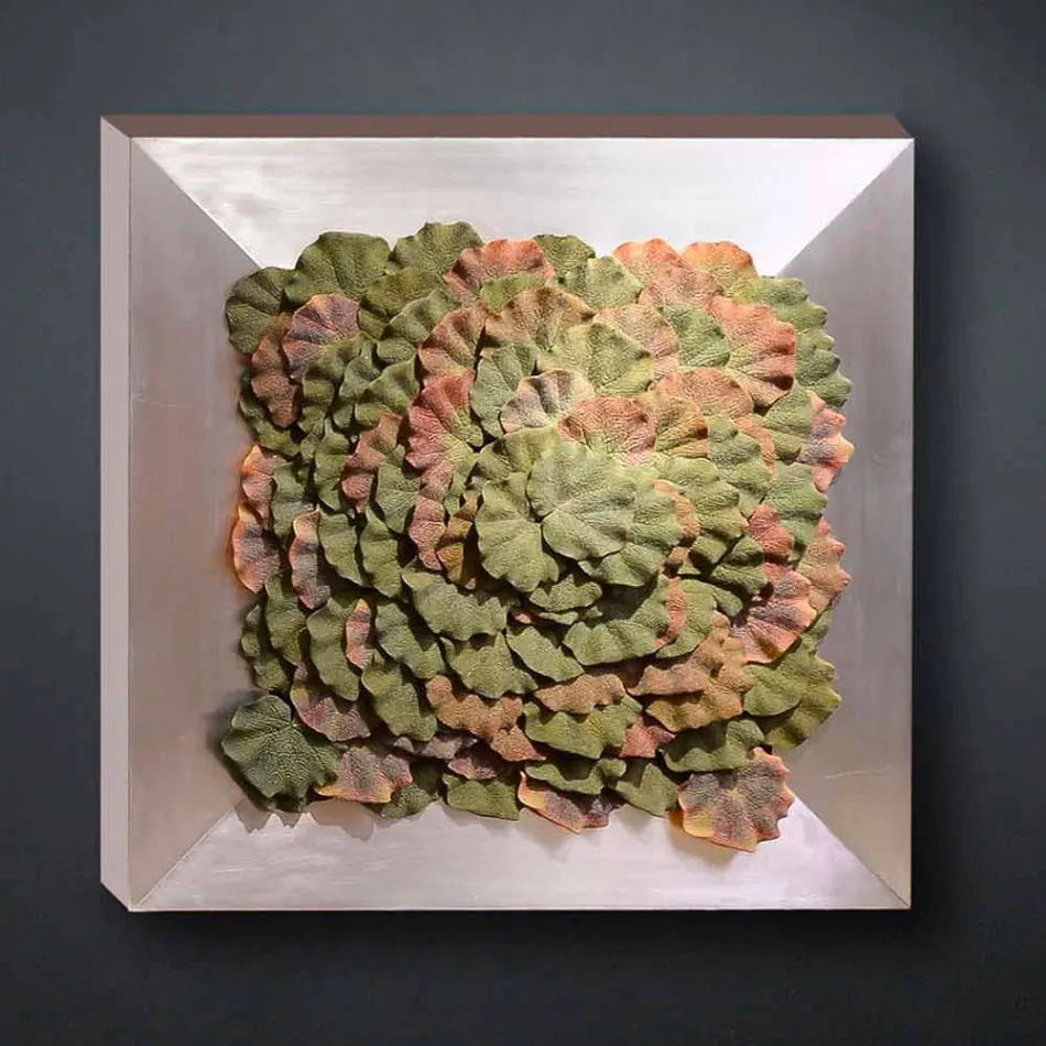 Modern väggbild i metall och konstgjorda blommor tillverkade i Italien - Gonio Viadurini