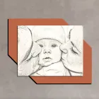 Träbild med tryck av en kyss till ett barn Made in Italy - Andorra Viadurini