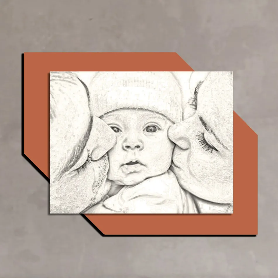 Träbild med tryck av en kyss till ett barn Made in Italy - Andorra Viadurini