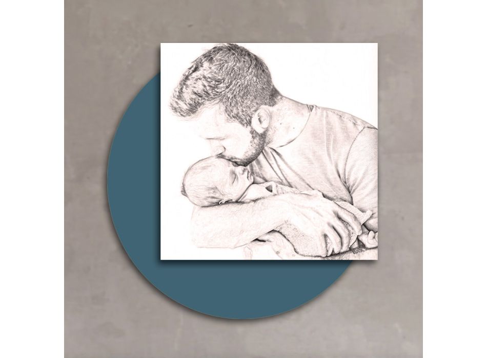 Träbild med tryck av pappa som kysser sin son Tillverkad i Italien - Belgien Viadurini