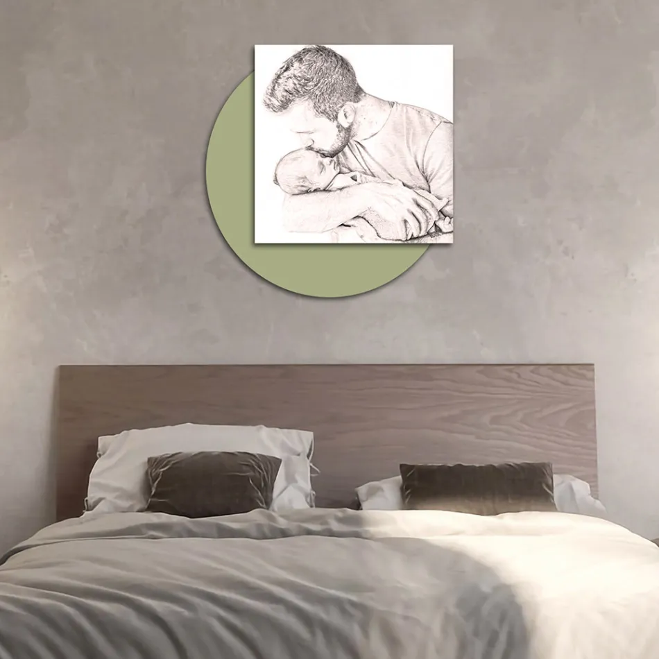 Träbild med tryck av pappa som kysser sin son Tillverkad i Italien - Belgien Viadurini