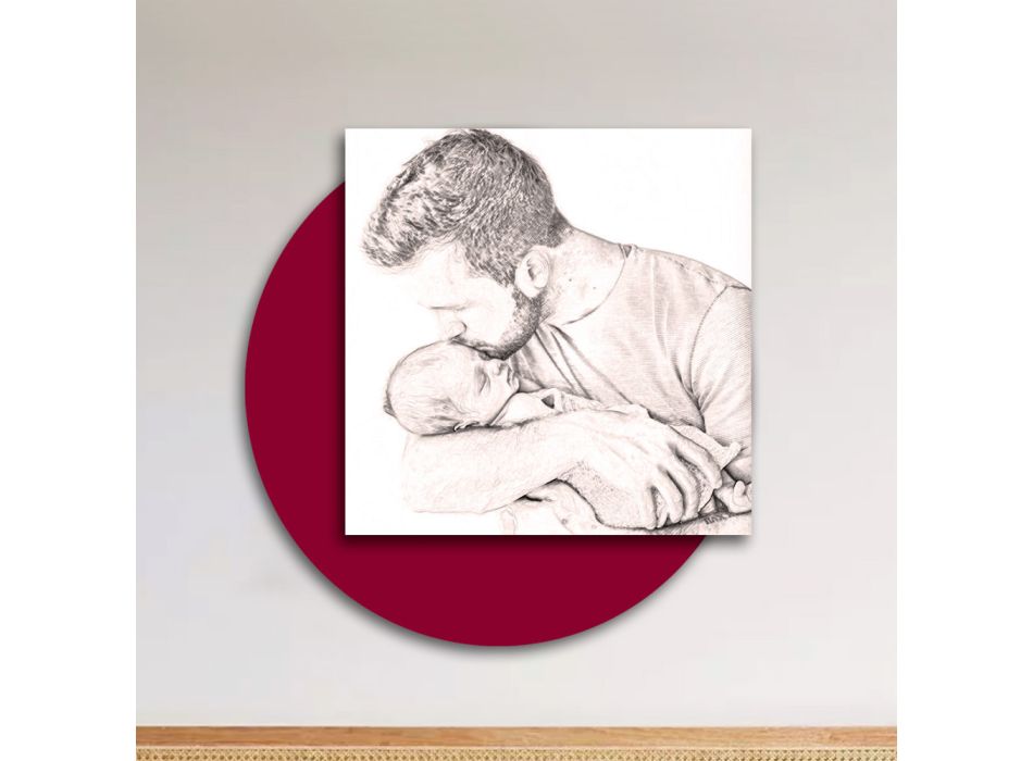 Träbild med tryck av pappa som kysser sin son Tillverkad i Italien - Belgien Viadurini