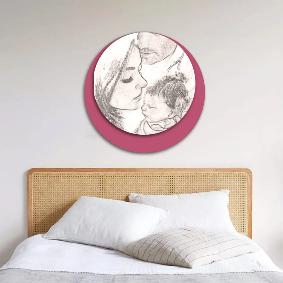 Träbild med tryck av en enad familj Tillverkad i Italien - Kanada Viadurini