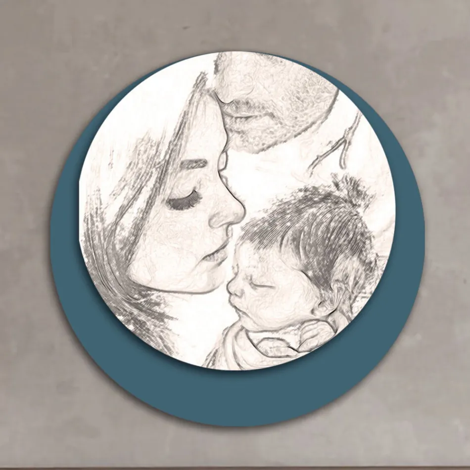 Träbild med tryck av en enad familj Tillverkad i Italien - Kanada Viadurini