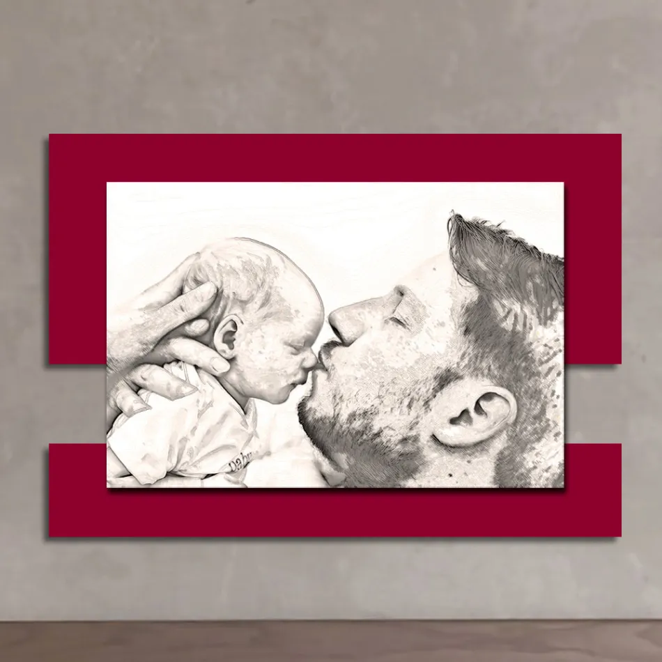 Träbild med tryck av man med barn gjord i Italien - Kosovo Viadurini