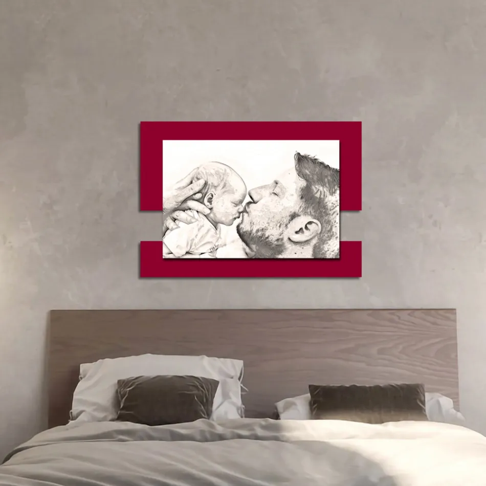 Träbild med tryck av man med barn gjord i Italien - Kosovo Viadurini