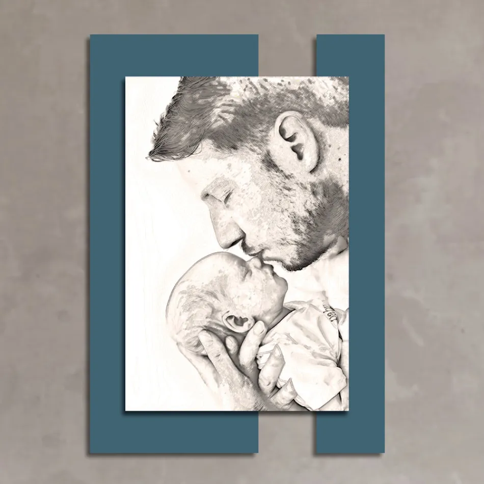 Träbild med tryck av man med barn gjord i Italien - Kosovo Viadurini